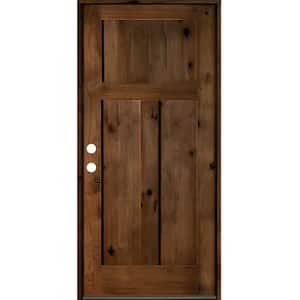 32 in. x 80 in. Rustic Knotty Alder 3-Panel Right-Hand Provincial Stain Wood Prehung Front Door