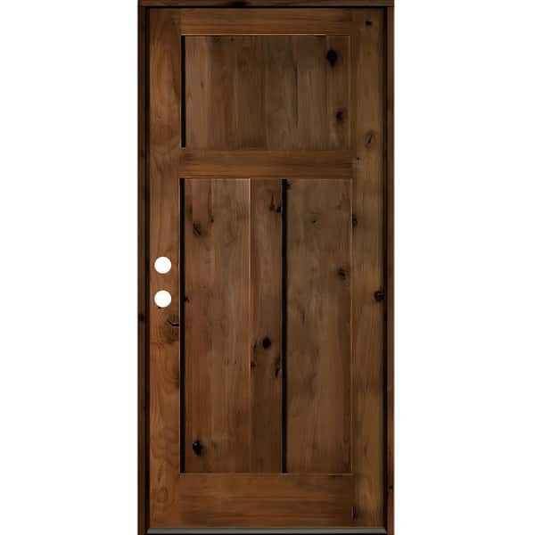 Krosswood Doors 32 in. x 80 in. Rustic Knotty Alder 3-Panel Right-Hand Provincial Stain Wood Prehung Front Door