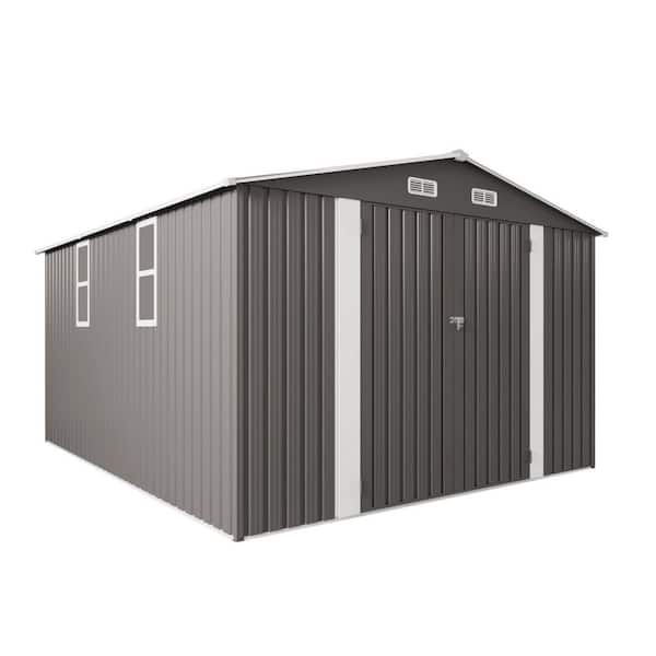 10 ft. W x 12 ft. D Metal Shed with Double Door and 2 Window, Waterproof Tool Sheds in Grey (117 sq. ft. )