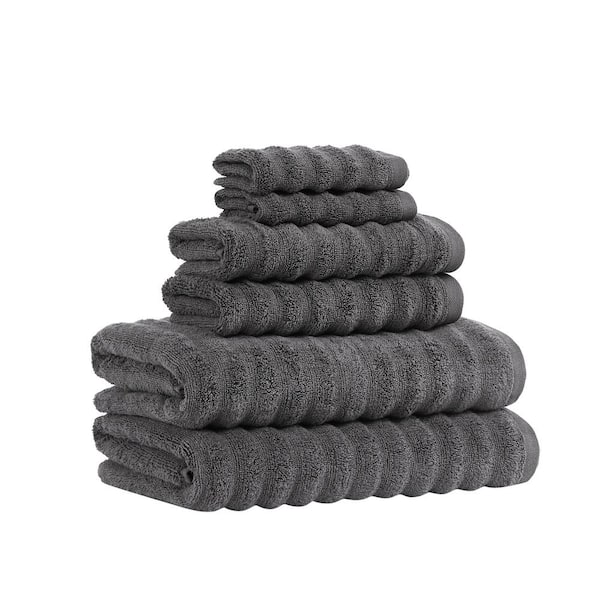 Brooklyn Loom Textured Zero Twist 6-Piece Grey Solid Cotton Towel Set