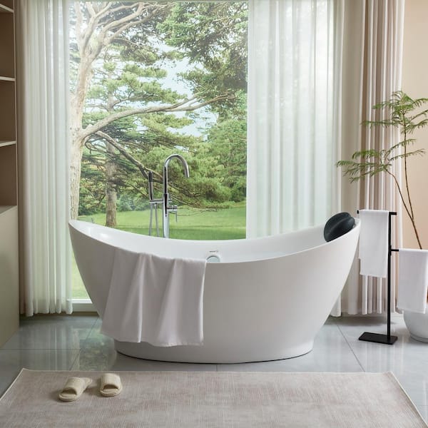 Vanity Art Blois 67 in. Acrylic Flatbottom Freestanding Bathtub in White