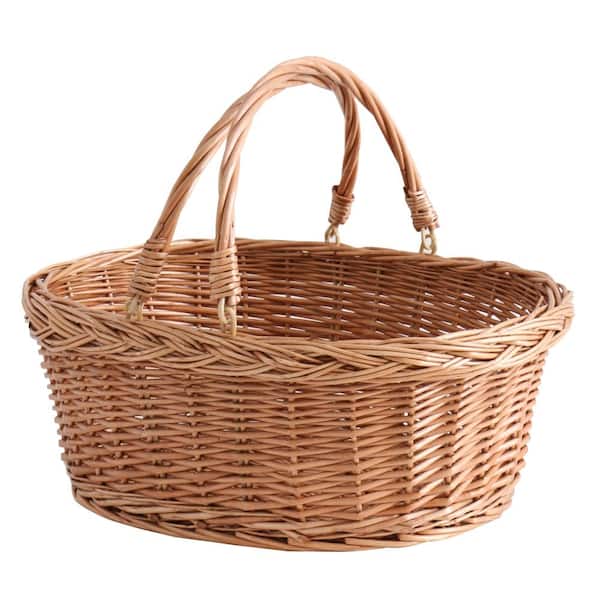 Natural Brown Handwoven Wicker Picnic Basket with Handles, Large 19.6 x 13.7 x 6.7 Inch Set