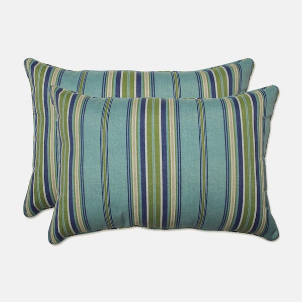 Pillow Perfect Stripe Blue Rectangular Outdoor Lumbar Throw Pillow 2-Pack