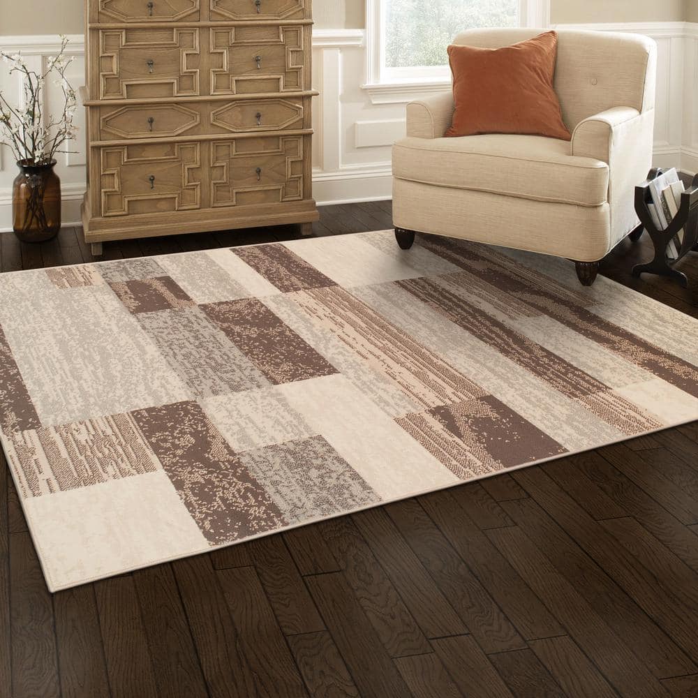 Rockwood Slate and Light Brown Geometric Synthetic Area Rug, 3' x 5'