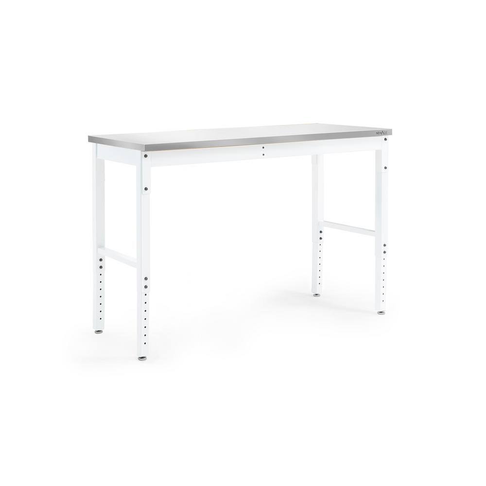 Adjustable Height Gray and White Steel Workbench with Stainless Steel Top