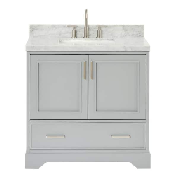Stafford 36 in. W x 22 in. D x 36 in. H Single Sink Freestanding Bath Vanity in Gray with Carrara White Marble Top