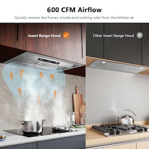 42 in. 600CFM Convertible Insert Range Hood in Stainless Steel with 4 Speed Gesture Control and Touch Panel