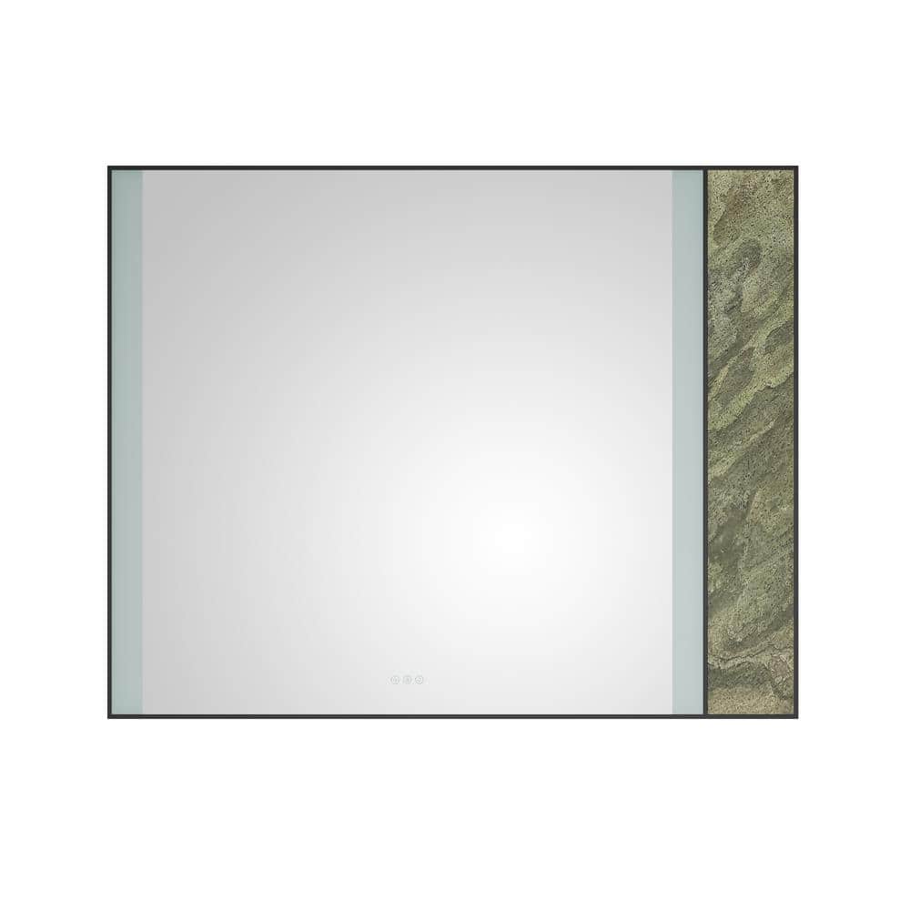 WELLFOR 60.1 in. W x 48 in. H Rectangular Stainless Steel Black Framed