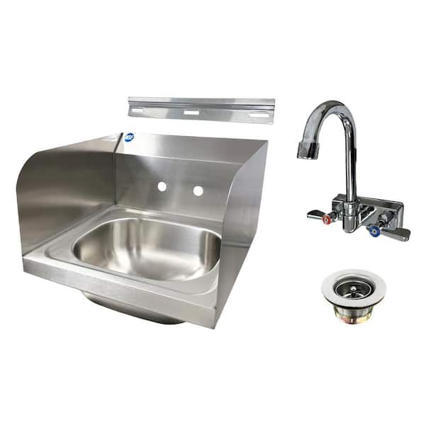 Cooler Depot 15  in. Commercial NSF SS hand Sink with 2-splashes and faucet