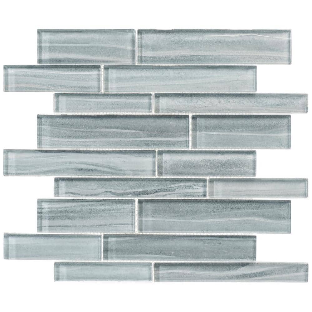 Hoem Rectangle 11.75 in. x 11.75 in. Polished Avodo Gray Glass Mosaic Tile 