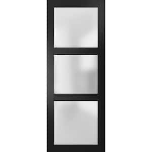 2552 18 in. x 80 in. No Bore Solid Core 3-Lite Frosted Glass Black Finished Pine Wood Interior Door Slab