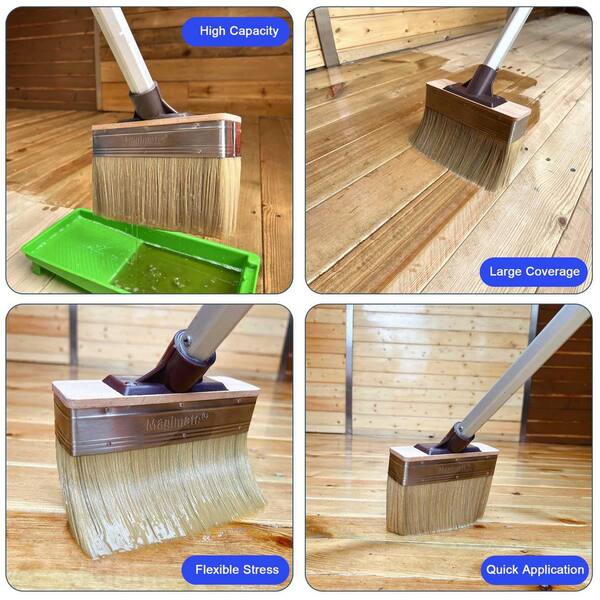 Laybus - 7 in. Deck Brush Stain Applicator with Threads for Extension to Apply Stain and Sealers on Wood Deck Floor Fence Walls