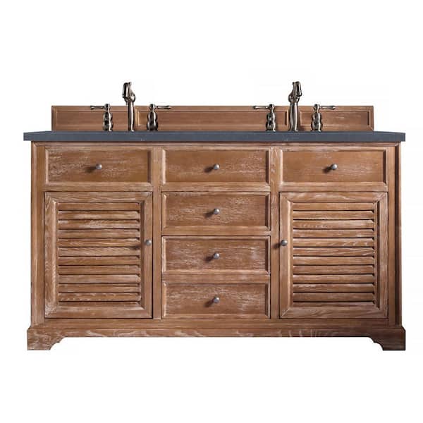 James Martin Vanities Savannah 60 in. W x 23.5 in. D x 34.3 in.H Double Bath Vanity in Driftwood with Quartz Top in Charcoal Soapstone