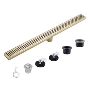 32 in. Stainless Steel Linear Shower Drain with Square Pattern Drain Cover in Brushed Gold