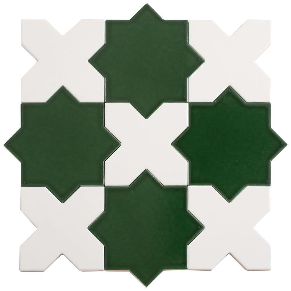 Siena 5.4 in. x 5.4 in. Dark Green Star Pearl White Cross Glossy Ceramic Wall Floor Tile(10.76 sq. ft./case, 54 Pack) price history on PriceWatchPro