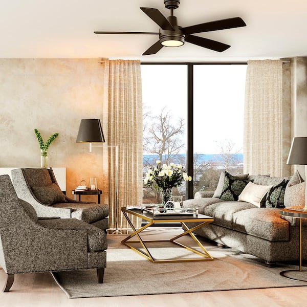 Hampton Bay Fanelee 54 in. White Color Changing LED Bronze Smart Ceiling Fan with Light Kit and Remote Powered by Hubspace