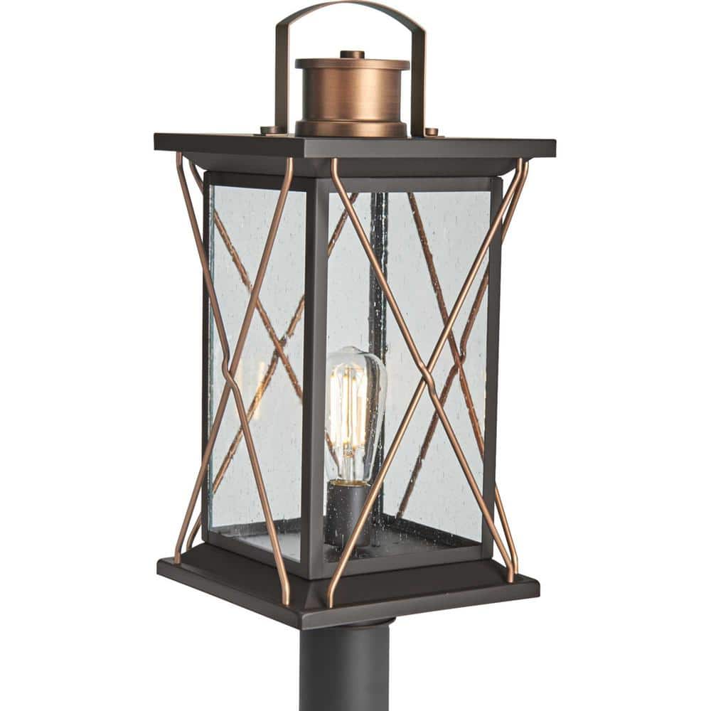 Barlowe Collection 1-Light Antique Bronze Clear Seeded Glass Farmhouse Outdoor Post Lantern Light price history on PriceWatchPro
