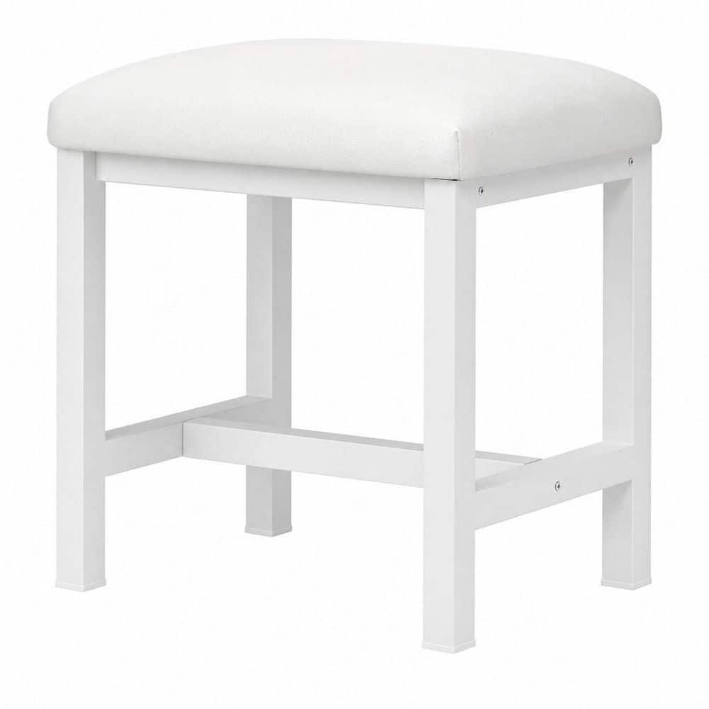 White Metal 15.7 in. Small Cute Vanity Stool with Cushion for Small Spaces, Living Room, Bedroom, Bathroom, Entryway