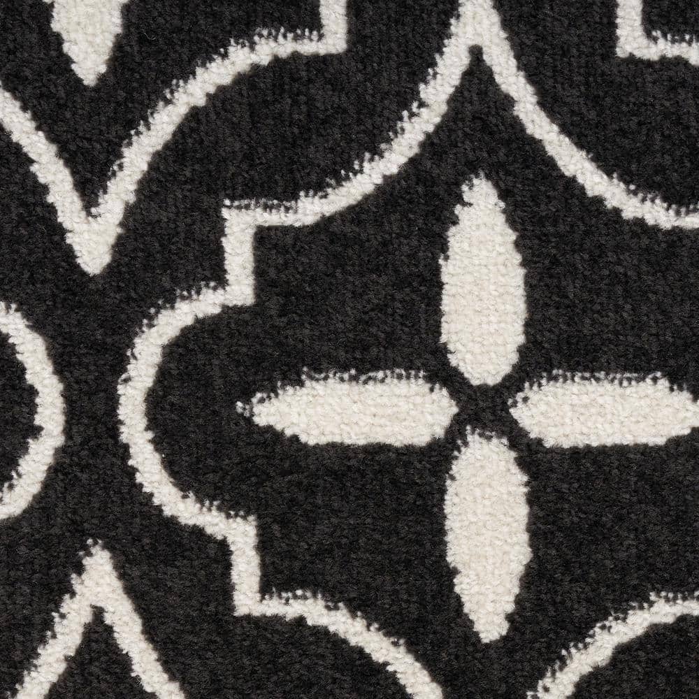 Black and Ivory Reversible Synthetic Runner Rug, 2'2" x 7'6"