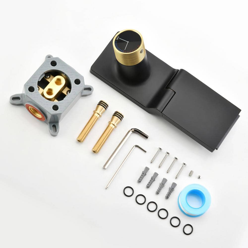 Black and Gold Brass Wall Mount Bathroom Faucet with Foldable Spout
