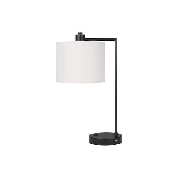 HomeRoots 19 in. Ivory Modern Integrated LED Bedside Table Lamp with Ivory Linen Shade and USB Port