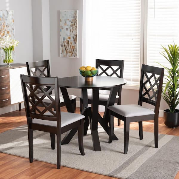 Baxton Studio Adina 5 Piece Grey and Dark Brown Dining Set 1739726