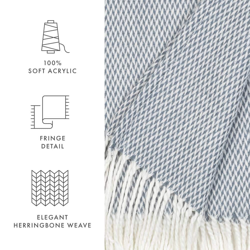 Classic Herringbone Dusk Blue Acrylic Throw Blanket 60"x50"