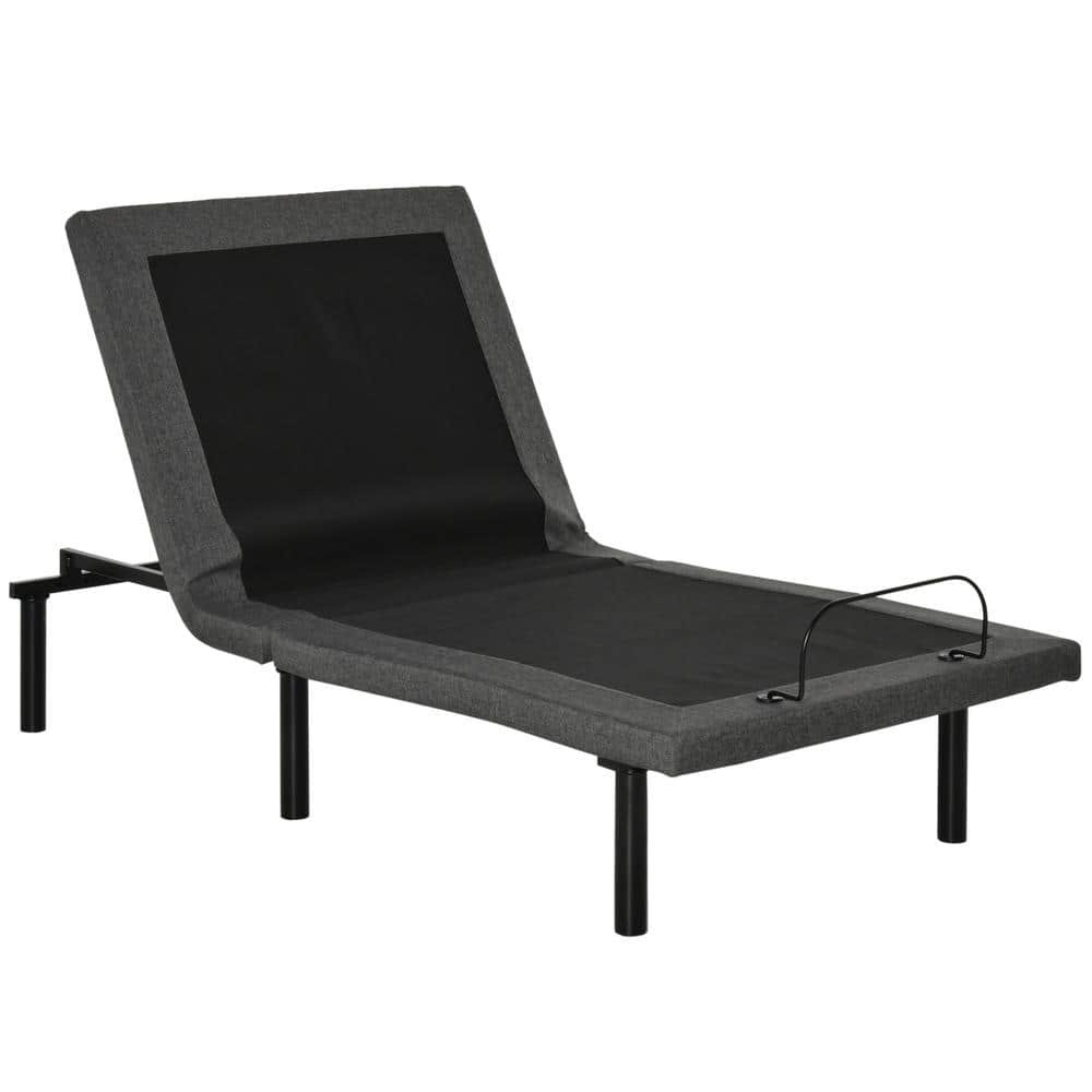 Twin XL Black Adjustable Metal Bed Frame with Upholstered Headboard