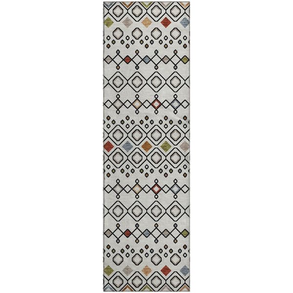 Mayfield Premium Machine Washable Abstract AMF938 Ivory 2 ft. 3 in. x 7 ft. 6 in. Runner Rug