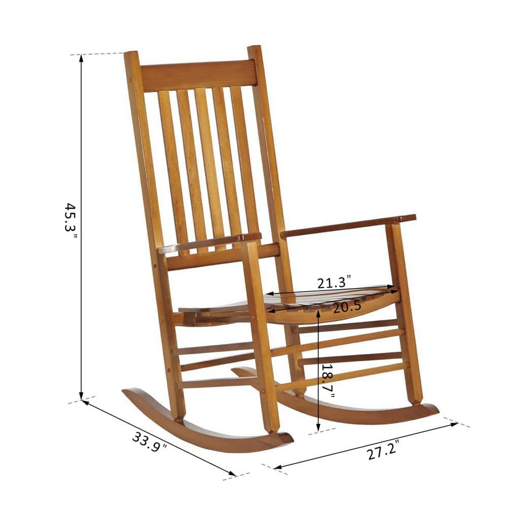 Natural Poplar Wood High Back Rocking Chair with Armrests