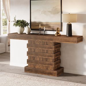 Benjamin 63 in. Rustic Brown Rectangle Engineered Wood Console Table, Entryway Table Sofa Table for Living Room