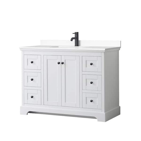 Wyndham Collection Avery 48 in. W x 22 in. D x 35 in. H Single Bath Vanity in White with White Cultured Marble Top