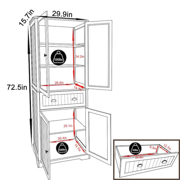 URTR Black Wood 30 in. Freestanding Tall Kitchen Pantry Cabinet Storage Cabinet  Organizer with 4-Doors and Adjustable Shelves T-02021-B - The Home Depot