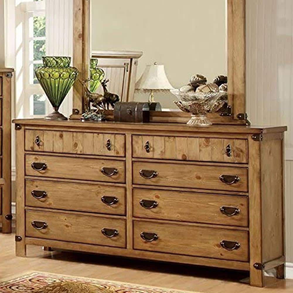 Brown Cottage 8-Drawer Dresser with Felt Lined Drawer