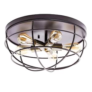 17.7 in. 5-Light Oil Rubbed Bronze Industrial Flush Mount with Cage Frame