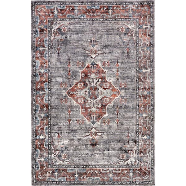 RUGS USA nuLOOM Wild Orchid Machine Washable Grey Doormat 3 ft. x 5 ft. Indoor/Outdoor Patio Rug