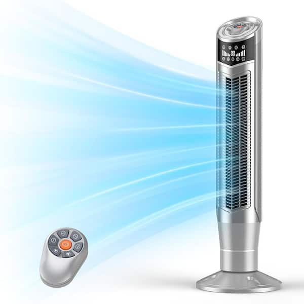 High Velocity 39.37 in. 8 speeds 360° Oscillating Tower Fan with LED display and Remote Control in Silver