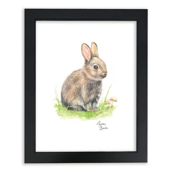 Unbranded Woodland Tinies "Rabbit" by Alyssa Lewis Individual Black Framed Animal Art Print 24 in. x 18 in.