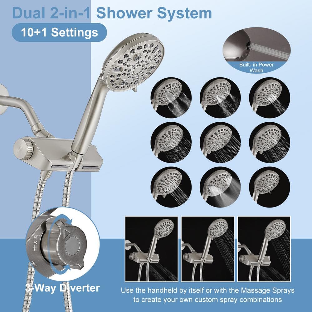 Brushed Nickel Dual Shower Head with Handheld and Filter
