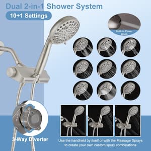 No Handle 10-Spray Wall Mount Handheld Shower Head Shower Faucet 1.8 GPM with Adjustable Heads in. Brushed Nickel