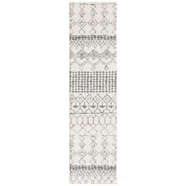 Tulum Ivory/Gray 2 ft. x 17 ft. Geometric Diamond Tribal Runner Rug