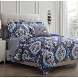 StyleWell Lane Medallion Full/Queen Bed in a Bag Comforter Set