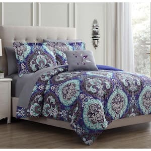 Cathedral 8 Piece Printed Microfiber Reversible California King Complete Bed Set