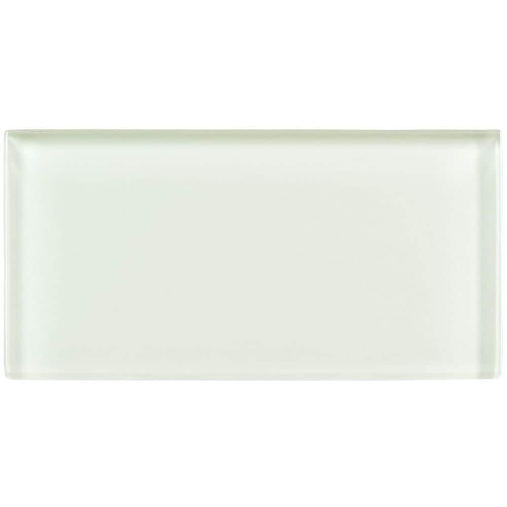 Enchant Joy Fabu White Glossy 3 in. x 6 in. Smooth Glass Subway Wall Tile S