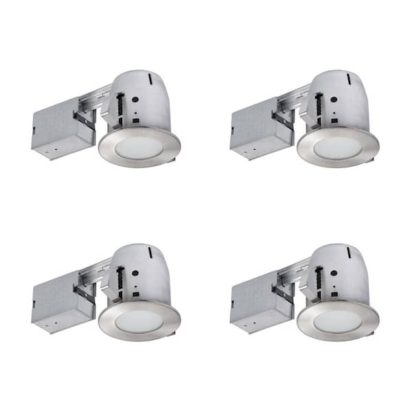 Globe Electric 4 in. Brushed Nickel IC Rated Bathroom Recessed Lighting Kit, LED Bulbs Included (4-Pack)