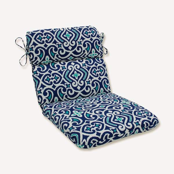 Pillow Perfect Damask Outdoor/Indoor 21 in. W x 3 in. H Deep Seat, 1-Piece Chair Cushion with Round Corners in Blue/White New Damask