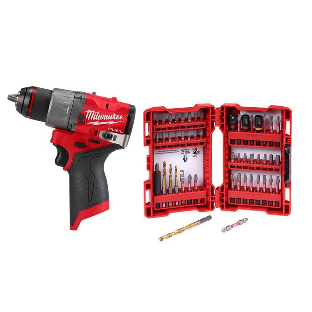 Milwaukee M12 FUEL 12-Volt Lithium-Ion Brushless Cordless Drill Driver (Tool-Only) with SHOCKWAVE Screw Driver Bit Set (50-Piece) -  3403-20-4024