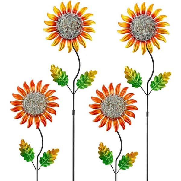 4-Pack Garden Decor for Outside, Metal Sunflower Garden Stakes Lawn Ornaments Decorative Spring Decor