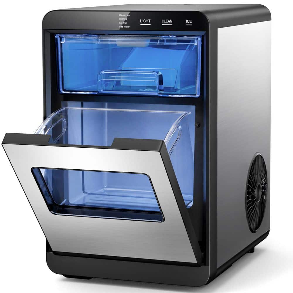 9.84 in. 44 lb. Portable Nugget Ice Maker Countertop in Silver Chewable Pebble Nugget Ice Machine with Touch Screen