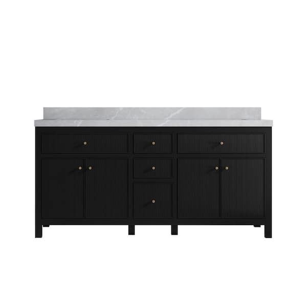 Willow Collections Sonoma 72 in. Double Sink Freestanding Black Bath Vanity with Pearl Gray Quartz Top Unassembled